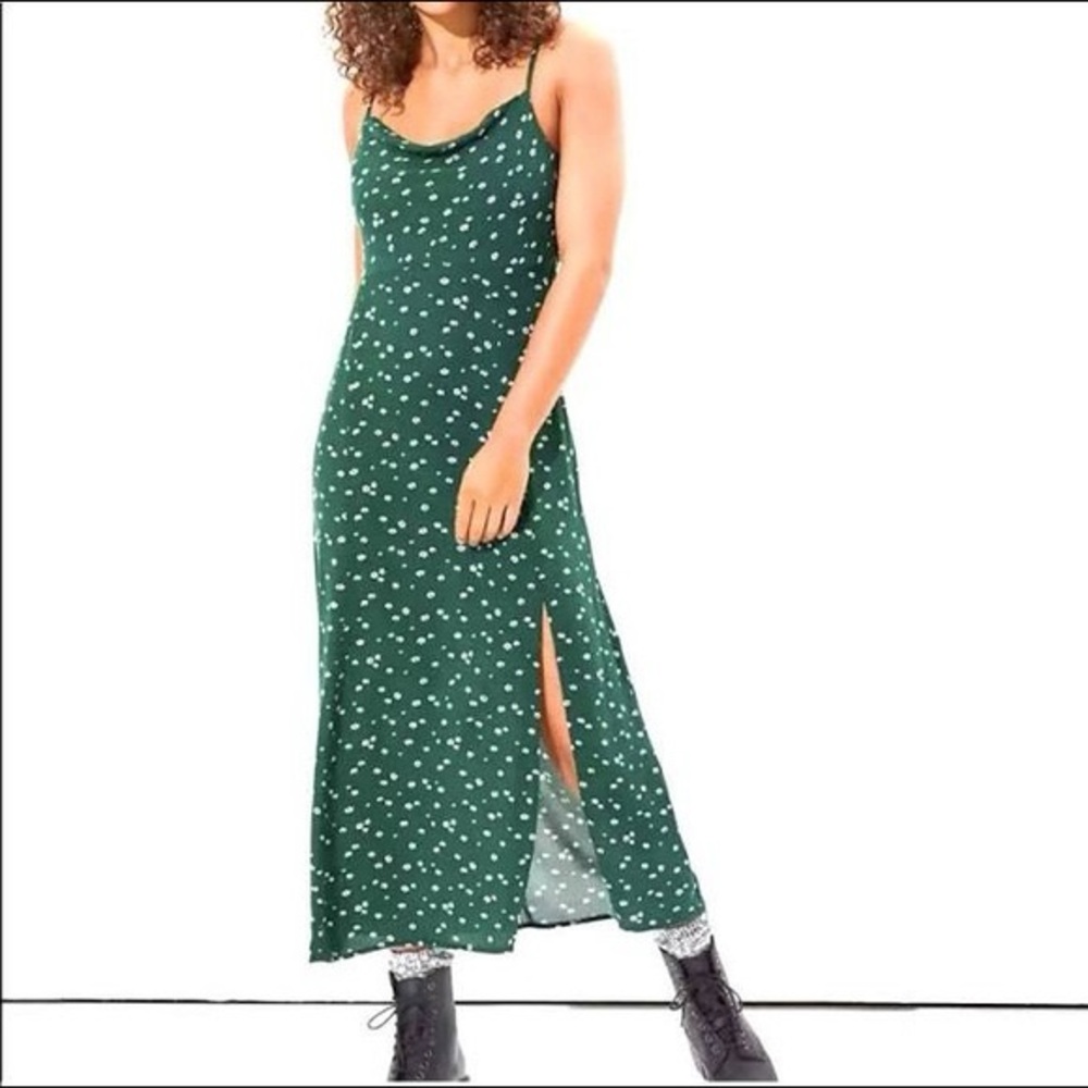 American Eagle Green White Floral Cowl Midi Dress